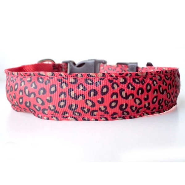 LED Sicherheits-Halsband Leopard, 35-43 cm Rot