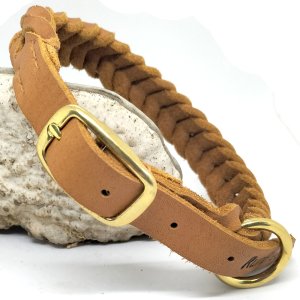 Leder Halsband "San Remo", Schwarz / Gold